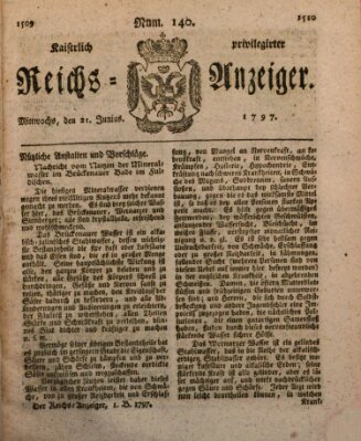 Kaiserlich privilegirter Reichs-Anzeiger (Allgemeiner Anzeiger der Deutschen) Mittwoch 21. Juni 1797