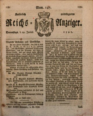 Kaiserlich privilegirter Reichs-Anzeiger (Allgemeiner Anzeiger der Deutschen) Donnerstag 29. Juni 1797