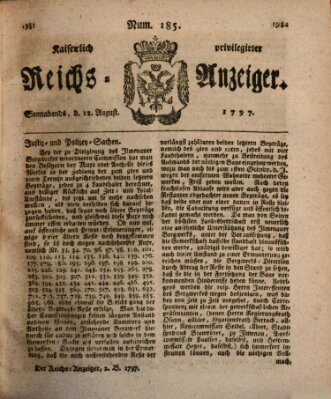 Kaiserlich privilegirter Reichs-Anzeiger (Allgemeiner Anzeiger der Deutschen) Samstag 12. August 1797