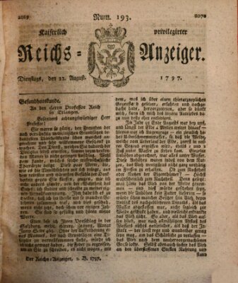 Kaiserlich privilegirter Reichs-Anzeiger (Allgemeiner Anzeiger der Deutschen) Dienstag 22. August 1797