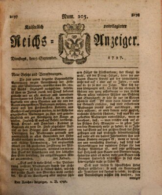 Kaiserlich privilegirter Reichs-Anzeiger (Allgemeiner Anzeiger der Deutschen) Dienstag 5. September 1797