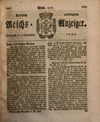 Kaiserlich privilegirter Reichs-Anzeiger (Allgemeiner Anzeiger der Deutschen) Dienstag 19. September 1797