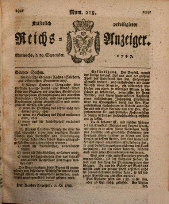 Kaiserlich privilegirter Reichs-Anzeiger (Allgemeiner Anzeiger der Deutschen) Mittwoch 20. September 1797