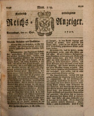 Kaiserlich privilegirter Reichs-Anzeiger (Allgemeiner Anzeiger der Deutschen) Donnerstag 21. September 1797