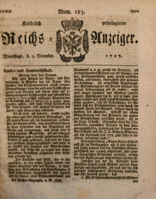 Kaiserlich privilegirter Reichs-Anzeiger (Allgemeiner Anzeiger der Deutschen) Dienstag 5. Dezember 1797