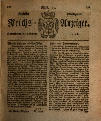 Kaiserlich privilegirter Reichs-Anzeiger (Allgemeiner Anzeiger der Deutschen) Samstag 13. Januar 1798