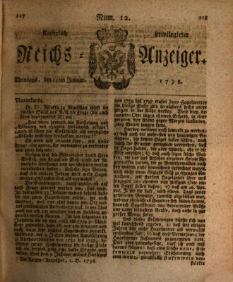 Kaiserlich privilegirter Reichs-Anzeiger (Allgemeiner Anzeiger der Deutschen) Montag 15. Januar 1798