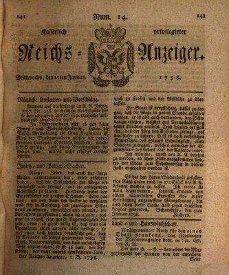 Kaiserlich privilegirter Reichs-Anzeiger (Allgemeiner Anzeiger der Deutschen) Mittwoch 17. Januar 1798