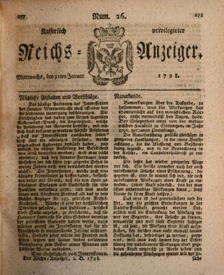 Kaiserlich privilegirter Reichs-Anzeiger (Allgemeiner Anzeiger der Deutschen) Mittwoch 31. Januar 1798