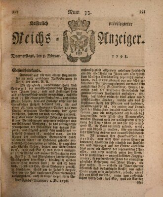 Kaiserlich privilegirter Reichs-Anzeiger (Allgemeiner Anzeiger der Deutschen) Donnerstag 8. Februar 1798