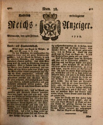 Kaiserlich privilegirter Reichs-Anzeiger (Allgemeiner Anzeiger der Deutschen) Mittwoch 14. Februar 1798