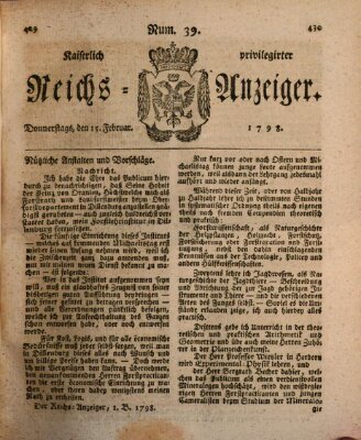 Kaiserlich privilegirter Reichs-Anzeiger (Allgemeiner Anzeiger der Deutschen) Donnerstag 15. Februar 1798