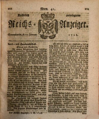 Kaiserlich privilegirter Reichs-Anzeiger (Allgemeiner Anzeiger der Deutschen) Samstag 17. Februar 1798