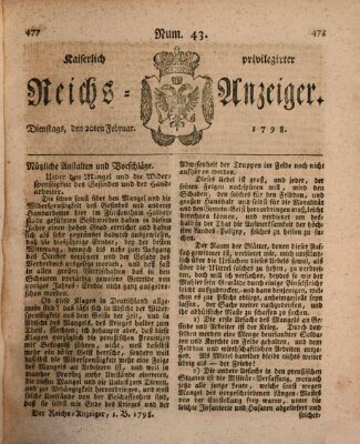 Kaiserlich privilegirter Reichs-Anzeiger (Allgemeiner Anzeiger der Deutschen) Dienstag 20. Februar 1798