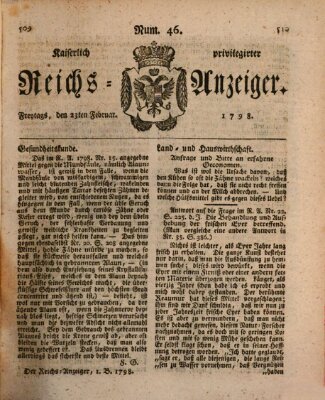 Kaiserlich privilegirter Reichs-Anzeiger (Allgemeiner Anzeiger der Deutschen) Freitag 23. Februar 1798