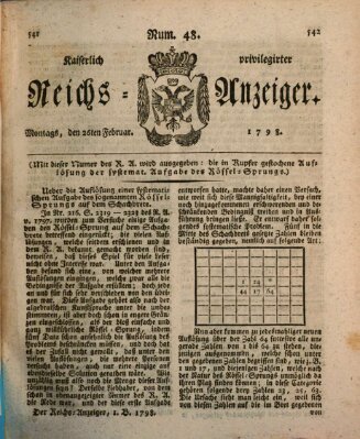 Kaiserlich privilegirter Reichs-Anzeiger (Allgemeiner Anzeiger der Deutschen) Montag 26. Februar 1798