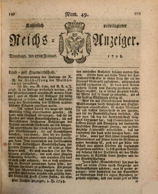 Kaiserlich privilegirter Reichs-Anzeiger (Allgemeiner Anzeiger der Deutschen) Dienstag 27. Februar 1798