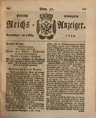 Kaiserlich privilegirter Reichs-Anzeiger (Allgemeiner Anzeiger der Deutschen) Donnerstag 8. März 1798