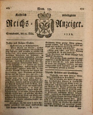 Kaiserlich privilegirter Reichs-Anzeiger (Allgemeiner Anzeiger der Deutschen) Samstag 10. März 1798