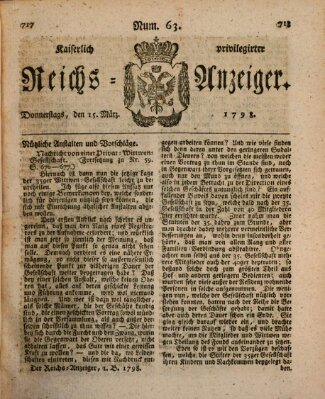 Kaiserlich privilegirter Reichs-Anzeiger (Allgemeiner Anzeiger der Deutschen) Donnerstag 15. März 1798