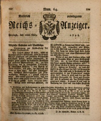 Kaiserlich privilegirter Reichs-Anzeiger (Allgemeiner Anzeiger der Deutschen) Freitag 16. März 1798