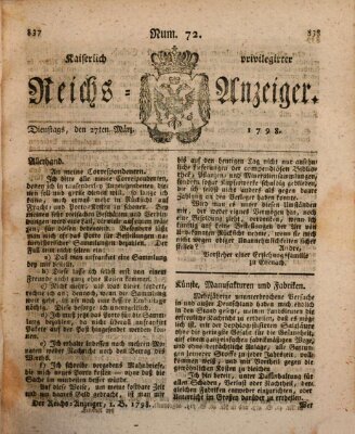 Kaiserlich privilegirter Reichs-Anzeiger (Allgemeiner Anzeiger der Deutschen) Dienstag 27. März 1798