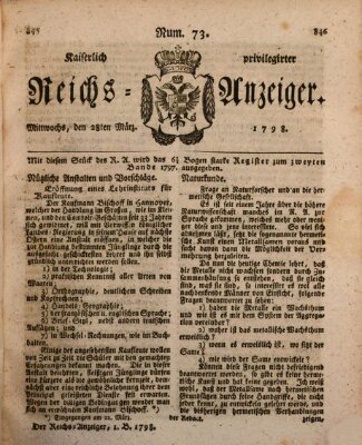 Kaiserlich privilegirter Reichs-Anzeiger (Allgemeiner Anzeiger der Deutschen) Mittwoch 28. März 1798