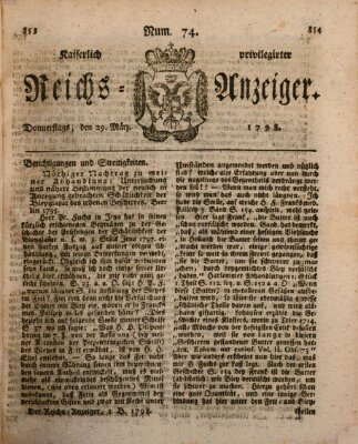 Kaiserlich privilegirter Reichs-Anzeiger (Allgemeiner Anzeiger der Deutschen) Donnerstag 29. März 1798