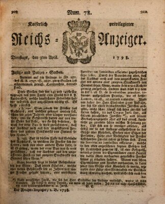 Kaiserlich privilegirter Reichs-Anzeiger (Allgemeiner Anzeiger der Deutschen) Dienstag 3. April 1798