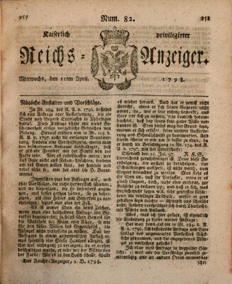 Kaiserlich privilegirter Reichs-Anzeiger (Allgemeiner Anzeiger der Deutschen) Mittwoch 11. April 1798