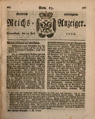 Kaiserlich privilegirter Reichs-Anzeiger (Allgemeiner Anzeiger der Deutschen) Donnerstag 12. April 1798