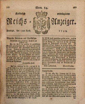 Kaiserlich privilegirter Reichs-Anzeiger (Allgemeiner Anzeiger der Deutschen) Freitag 13. April 1798