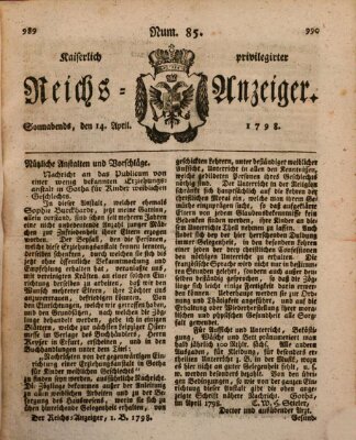 Kaiserlich privilegirter Reichs-Anzeiger (Allgemeiner Anzeiger der Deutschen) Samstag 14. April 1798