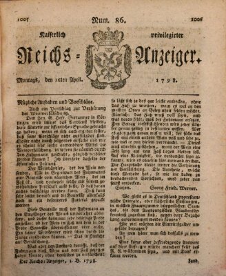 Kaiserlich privilegirter Reichs-Anzeiger (Allgemeiner Anzeiger der Deutschen) Montag 16. April 1798