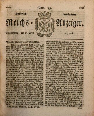 Kaiserlich privilegirter Reichs-Anzeiger (Allgemeiner Anzeiger der Deutschen) Donnerstag 19. April 1798