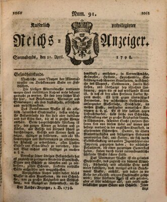 Kaiserlich privilegirter Reichs-Anzeiger (Allgemeiner Anzeiger der Deutschen) Samstag 21. April 1798