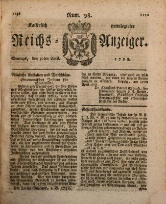 Kaiserlich privilegirter Reichs-Anzeiger (Allgemeiner Anzeiger der Deutschen) Montag 30. April 1798