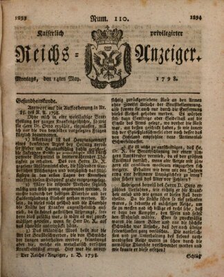 Kaiserlich privilegirter Reichs-Anzeiger (Allgemeiner Anzeiger der Deutschen) Montag 14. Mai 1798