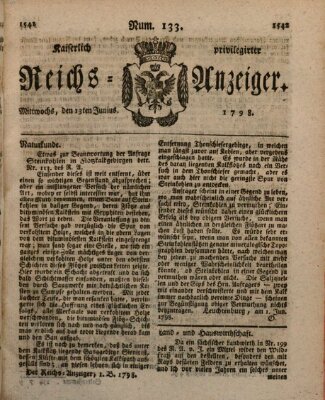 Kaiserlich privilegirter Reichs-Anzeiger (Allgemeiner Anzeiger der Deutschen) Mittwoch 13. Juni 1798