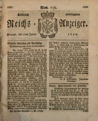 Kaiserlich privilegirter Reichs-Anzeiger (Allgemeiner Anzeiger der Deutschen) Freitag 15. Juni 1798