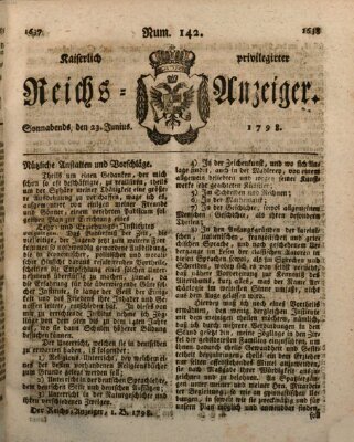 Kaiserlich privilegirter Reichs-Anzeiger (Allgemeiner Anzeiger der Deutschen) Samstag 23. Juni 1798