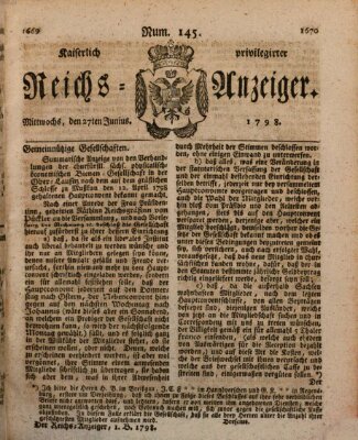 Kaiserlich privilegirter Reichs-Anzeiger (Allgemeiner Anzeiger der Deutschen) Mittwoch 27. Juni 1798