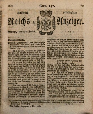 Kaiserlich privilegirter Reichs-Anzeiger (Allgemeiner Anzeiger der Deutschen) Freitag 29. Juni 1798