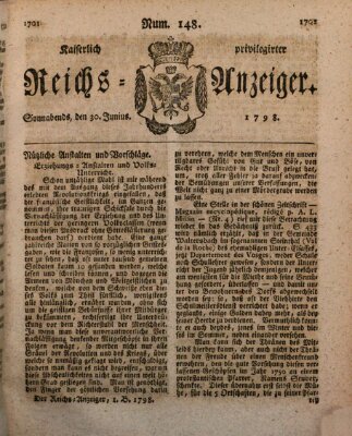 Kaiserlich privilegirter Reichs-Anzeiger (Allgemeiner Anzeiger der Deutschen) Samstag 30. Juni 1798