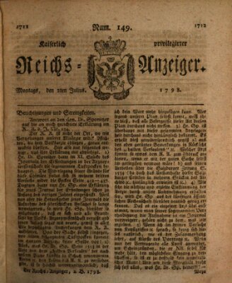 Kaiserlich privilegirter Reichs-Anzeiger (Allgemeiner Anzeiger der Deutschen) Montag 2. Juli 1798