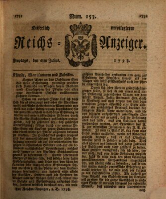 Kaiserlich privilegirter Reichs-Anzeiger (Allgemeiner Anzeiger der Deutschen) Freitag 6. Juli 1798