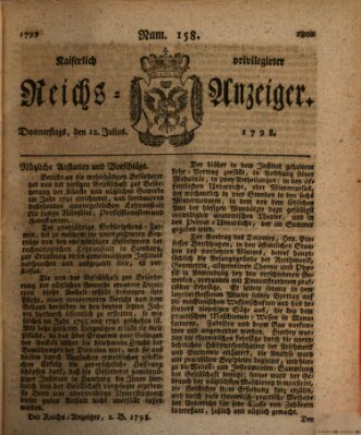 Kaiserlich privilegirter Reichs-Anzeiger (Allgemeiner Anzeiger der Deutschen) Donnerstag 12. Juli 1798