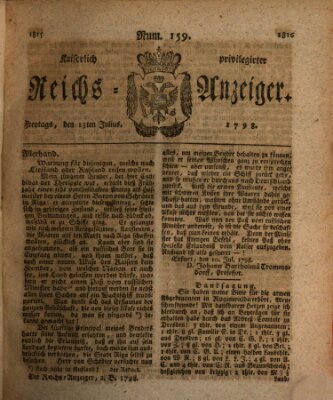 Kaiserlich privilegirter Reichs-Anzeiger (Allgemeiner Anzeiger der Deutschen) Freitag 13. Juli 1798