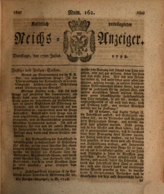 Kaiserlich privilegirter Reichs-Anzeiger (Allgemeiner Anzeiger der Deutschen) Dienstag 17. Juli 1798