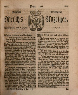 Kaiserlich privilegirter Reichs-Anzeiger (Allgemeiner Anzeiger der Deutschen) Donnerstag 2. August 1798